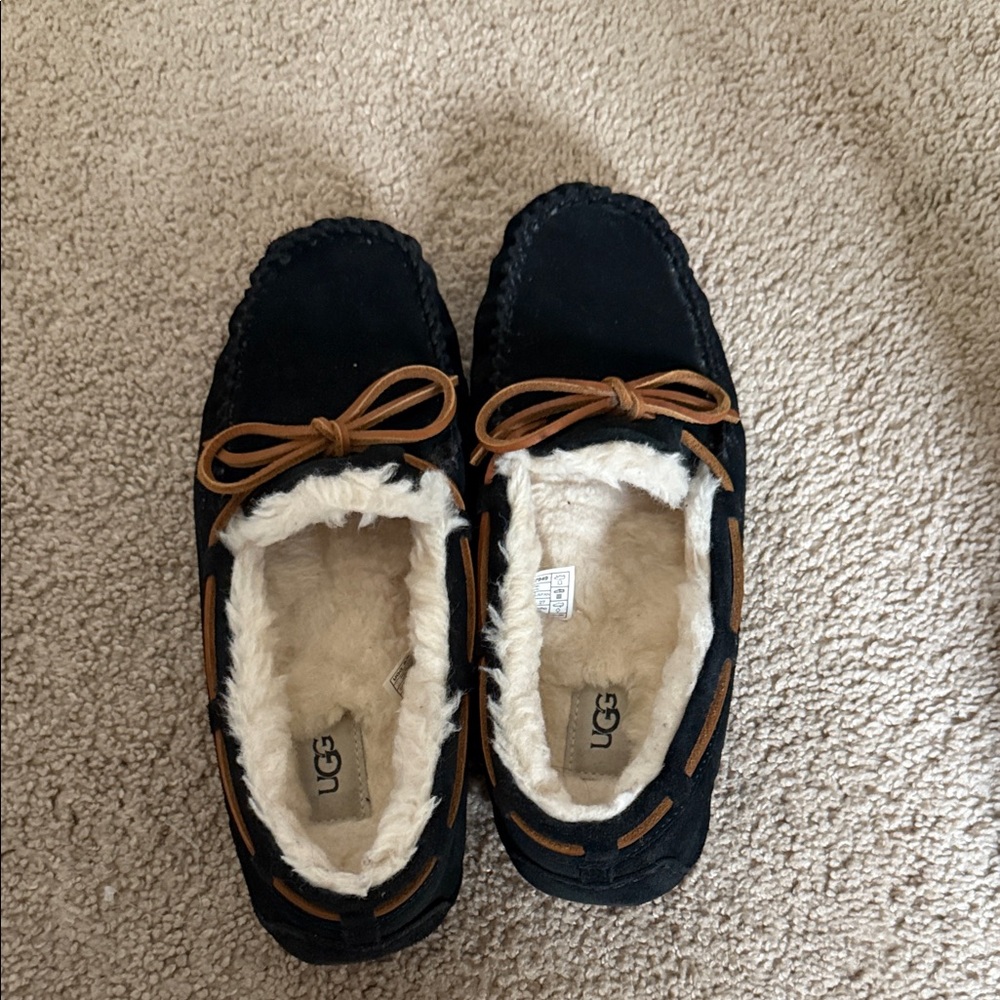 UGG Black Moccasins with Cream Fur Lining